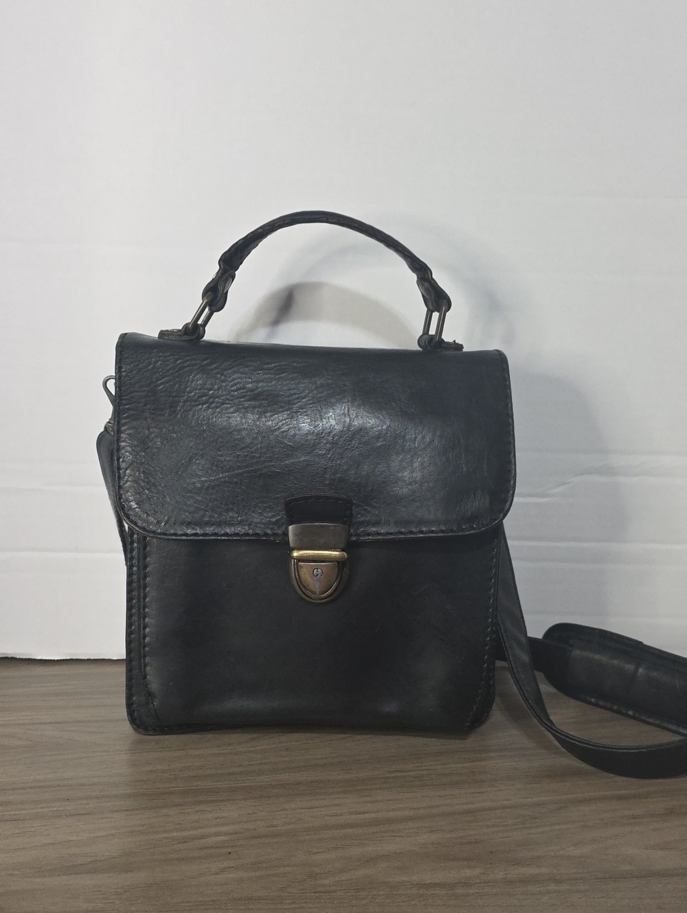 Vintage 80- 90s Aldo Black Leather Top-Handle Crossbody Bag
